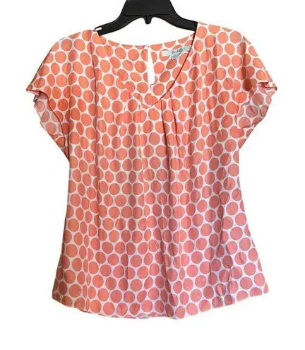 Boden Top Womens 8 Multicolor Polka Dot Silk Blend V Neck Short Sleeve Blouse
