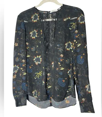 ALC Frank A.L.C. Noemi Silk Floral Top With Lace Inset Panel Sz 4