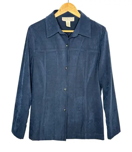 Norton Mcnaughton Vintage Navy Blue Faux Suede Jacket Top 90s Y2K Women Size 8