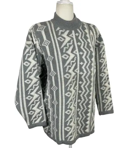Kitty Hawk Retro Mix Print 80s Pullover Knit Sweater with Shoulder Pads Medium