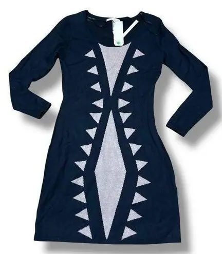 Young Threads NWT New York City Taupe Black Geometric Mini Sweater Dress Medium