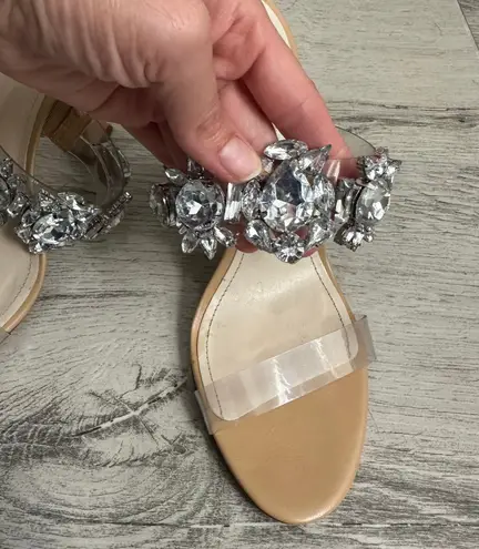 Schutz Laureen Light Nude Vinyl and Rhinestone High Heel Sandals