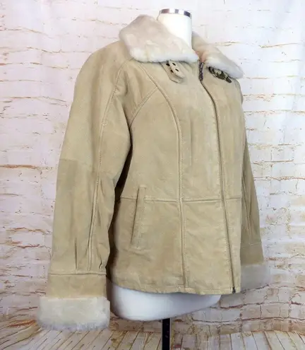VTG Wilsons Suede Leather Bomber Aviator Flight Jacket Womens L Fur Lined Beige Size L