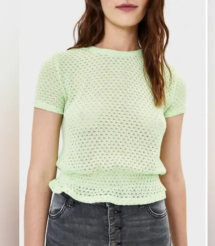 Bershka Women’s Light Green Eyelet Knit Top Size S