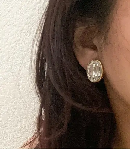 Givenchy Vintage New York Goldtone Oval Clear Crystal Rhinestone Clip Earrings
