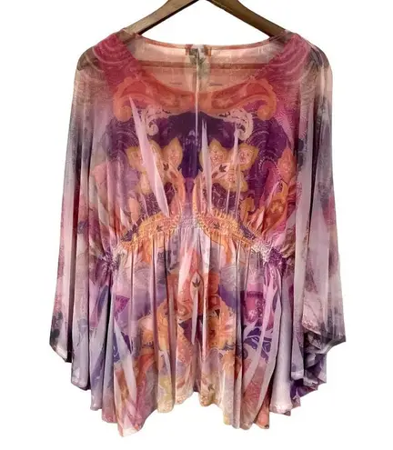 One World  Flowy Top Womens Size Medium Batwing Boho Fairycore Feminine Witchy