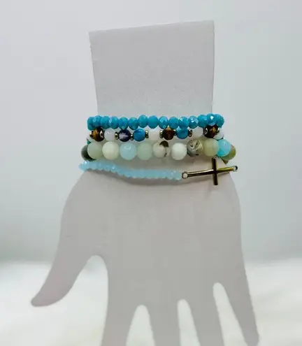 Stainless Steel Cross beaded Arm Candy Bracelet