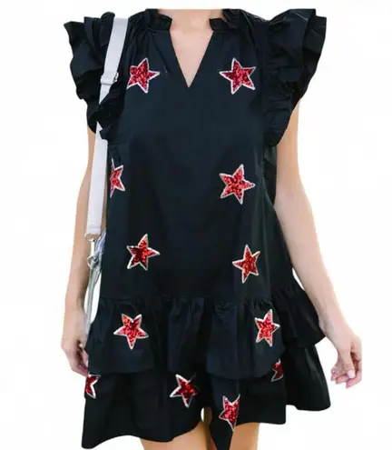 Fantastic Fawn ⭐ Star of the Show Sequin Ruffle Dress – Black/Red, Size Small -