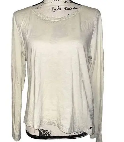 Fabletics  cream & silver long sleeve t-shirt large NWT