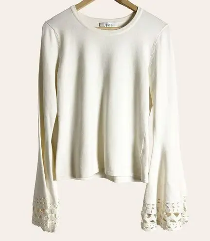 Milly White Cut-Out Flare Long Sleeve Knit Pullover Sweater Top Size M