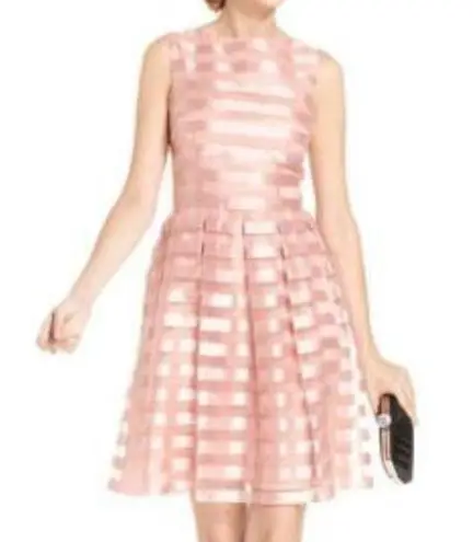 London Times NWT  Modcloth Rose Gold Pink Retro Organza Stripe A Line Dress