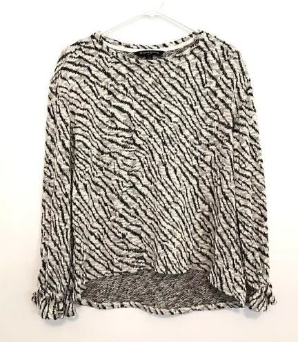 Sharagano Zebra Print Hacci Blouse Cream Off White Black Animal Long Sleeve Top