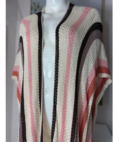 House Of Harlow 1966 Cream Pink Orange Open Knit Kimono Poncho Cardigan One Size Size undefined