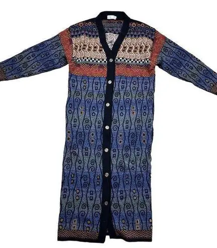 Art Room Women's Geometric Multicolor Jacquard Coatigan Size M Fall Winter Wool Blue Size M