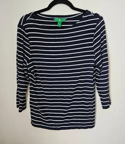 Dip Top Striped Navy White 3/4 Sleeves Crewneck Casual Neutral Comfy Staple Blue Size L