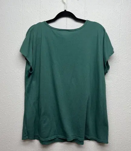 Ava & Viv  Womens Green Short Sleeve Workwear Casual V-Neck Top Size 1X Stretch