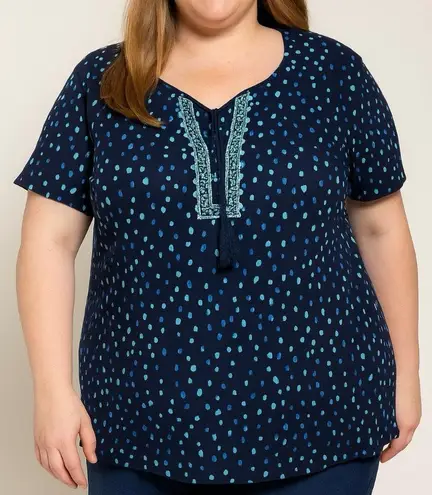 Catherines Navy Blue Confetti Embroidered Pullover Gauze Shirt Size 4X