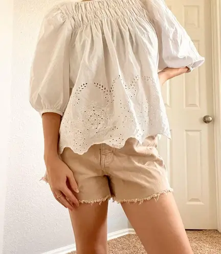 ZARA  Khaki Denim Raw Hem High Waisted Shorts