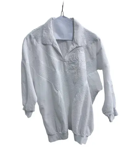 Vintage 80s White Floral Appliqué Sweatshirt AGWT Division of Graff | Medium Y2K