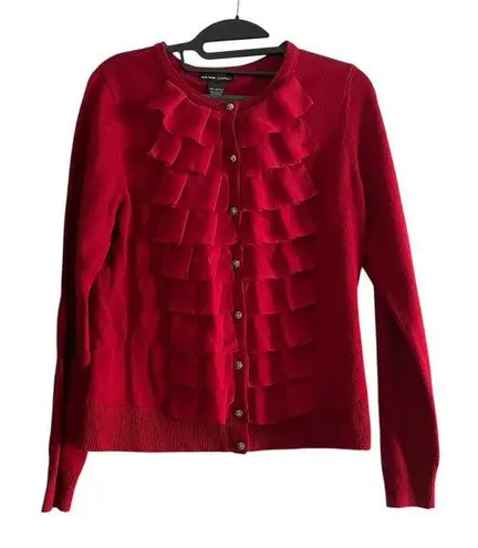 New York & CO Red Ruffle Crew Neck Button thumbnail 1