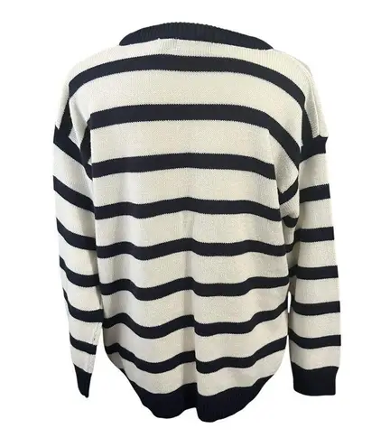 Brave Soul Women's Beige Navy Stripe Anchor Pirate Soft Crewneck Sweater Sz 16