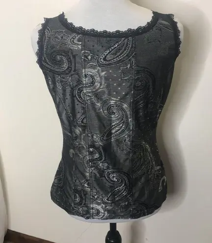 Travel by Tribal dark grey paisley lace trim tank top size XS Gray