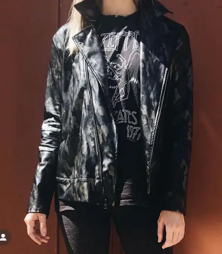 Koral Activewear Specter metallic camo-print vegan leather moto jacket small NWT
