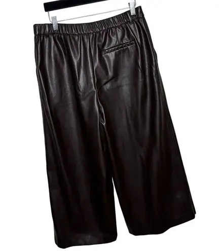 M&S Chocolate Brown Faux Leather Wide Leg Pants Women's Size 12 Regular