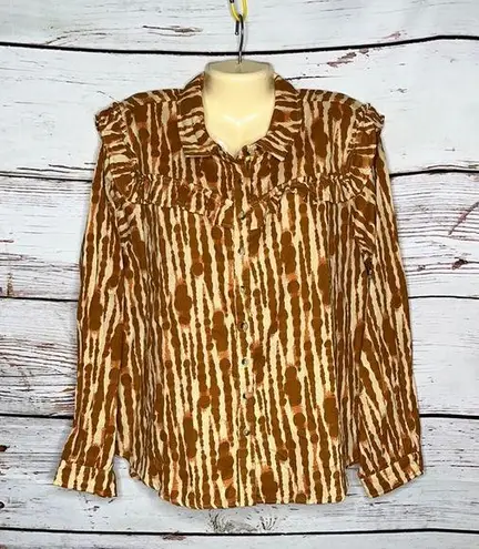 Kate Quinn NWT XXL Spice Water Drops Organic Cotton Goldilocks Peasant Shirt Top Brown