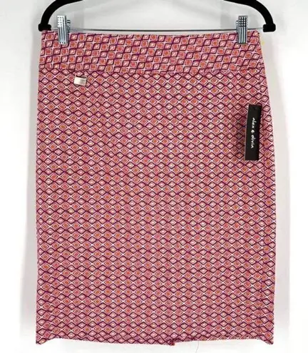 NWT Alex & Olivia Stretch Geometric Pink Pencil Skirt Size Medium Colorful Sprin