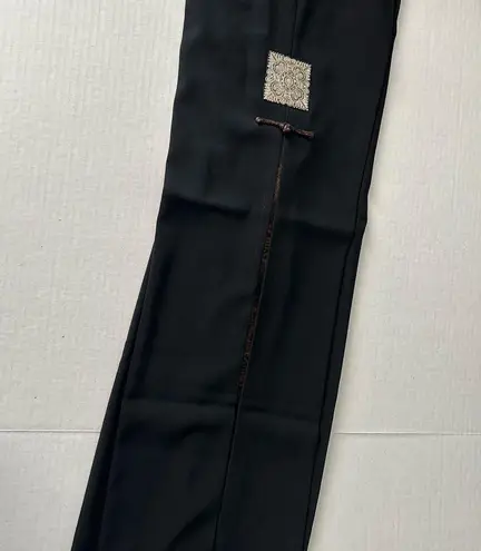Asian inspired vintage flare pants embroidery peekaboo pleats black size medium