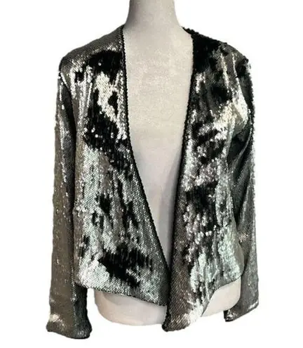 Evereve Chaser sequin drape front jacket reversible sequin black silver NWT - XS