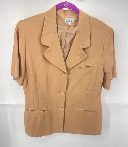 F.P.S.A vintage Three Button Blazer Jacket Short Sleeve Linen Blend Khaki Size 1 Brown