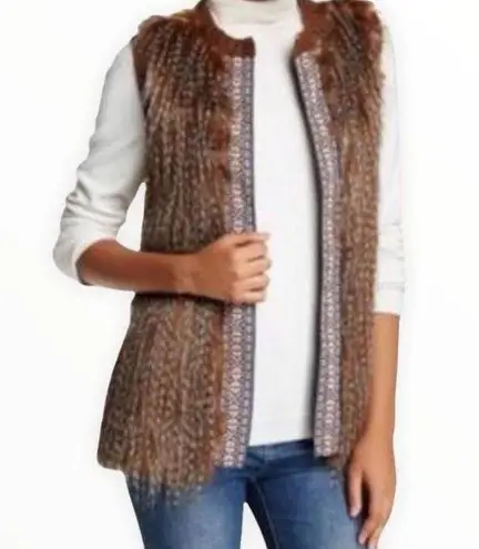 love on a hanger  Boho Faux Fur Embroidered Trim Vest Boho