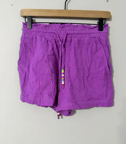 Lisa Todd Flutter Short Chachacha Pink Gauze Pull On Pockets Beaded Size XS EUC