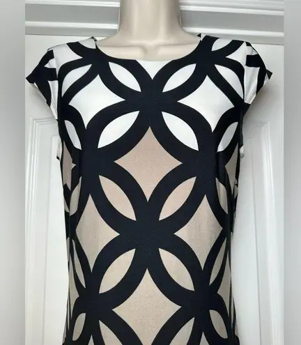 Roz & Ali Geometric Abstract Neutral Women’s Classic Short Cap Sleeve Dress Sz 4