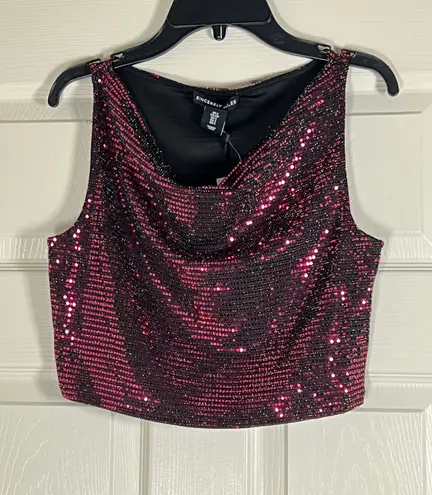 Sincerely Jules Women’s Pink And Black Sequin Scoop Neck Crop Top Size Small