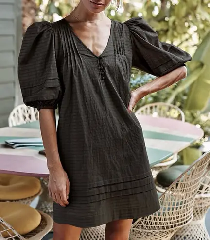 Summersalt Cotton Pintuck Oversized Puff Sleeve Mini Dress Sea Urchin Black Sz S