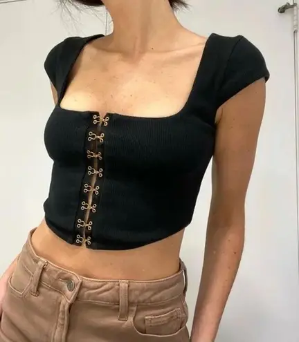 Are You Am I Zinha Crop Corset Tee Top in Black