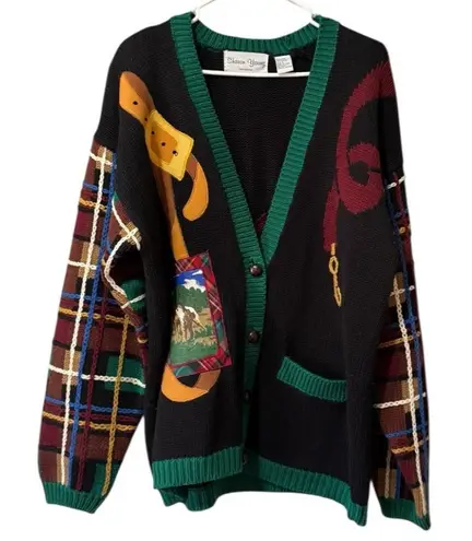 Sharon Young Size Large Hunting Gaming Knit Cardigan Sweater Ducks Dog Vintage