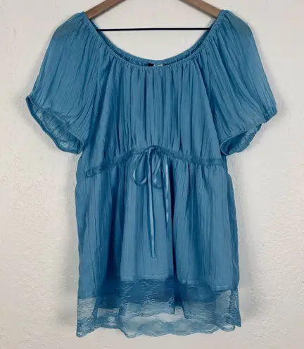 Studio 1940 Blue Metallic Stripe Lace Babydoll Top Fairycore 14/16W