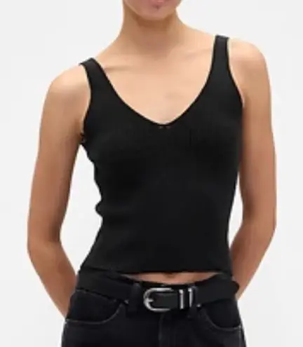 Gap  sweater knit Black small cotton V-Neck Top shirt lightweight lagenlook NEW - Image 1