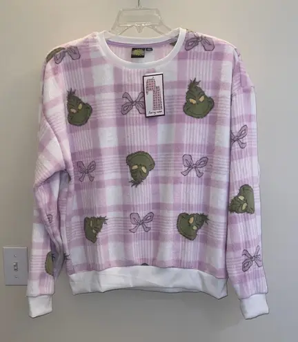The Grinch Pink Plaid Fleece Sweatshirt • Size Medium • Holiday Cozy Top NWT