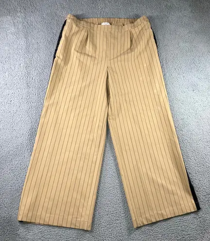 LA LIGNE Pinstripe Wide Leg Pants Women 1X Elastic Waist Plus Size Bleached Tan - Image 1