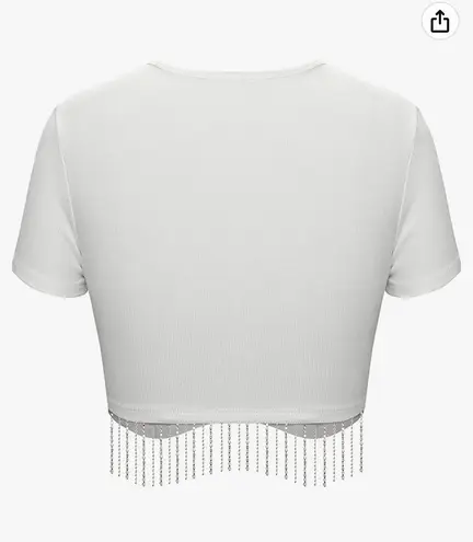 Amazon Glitter Fringe Short Sleeve Crop Top