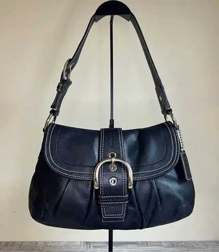 Coach  Soho Flap Buckle Pleated Shoulder Hobo Bag - Black Leather