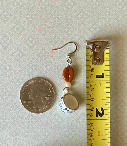 Handmade porcelain mug cup & coffee beans unique fun fairy antique style dangle earrings☕️🍃🌀