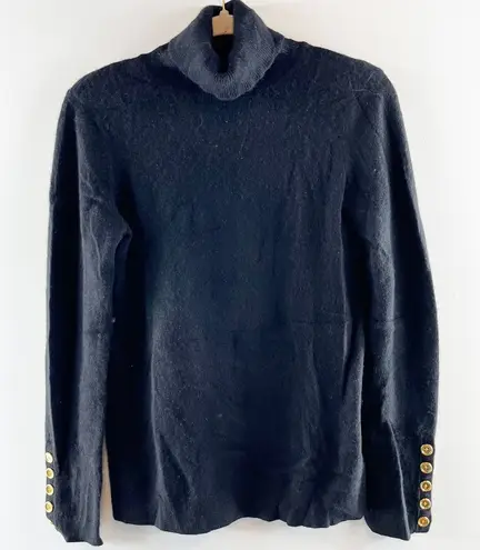 Cashmere by Bloomingdale's Turtleneck Pullover Sweater Gold Button Cuffs Black L Size L