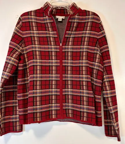 Christopher & Banks Vintage Red Plaid Women's Full Zip Blazer Jacket Size Large