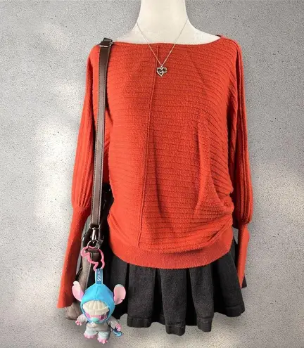 Belldini Dolman Sleeve Textured Sweater Top Women’s M Orange Knit Soft Viscose Size M